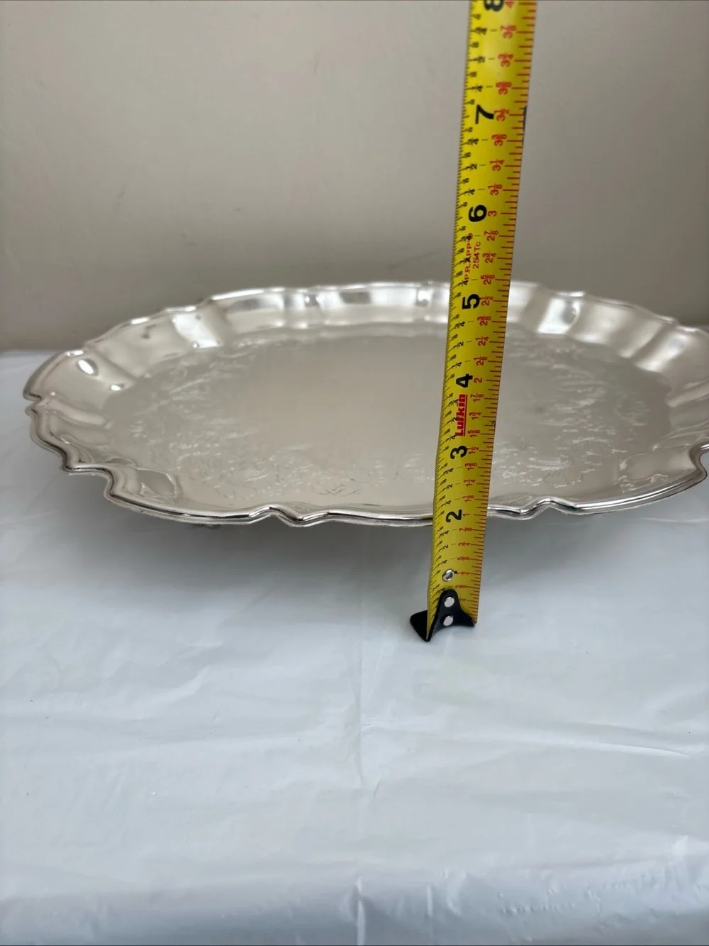 Leonard EP Silver Plated Serving Tray Italy Embossed Ornate Footed  14.38x11.38”